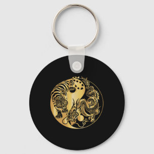 Chaveiro Yin Yang Tigre Dragão Ouro
