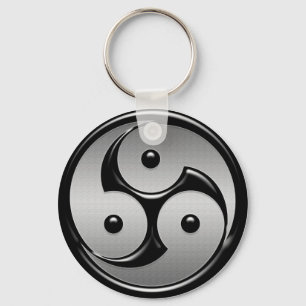 Chaveiro Yin Yang triplo - Metal e preto brilhante