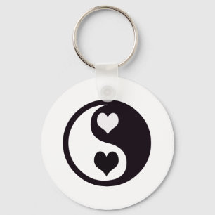Chaveiro Ying e Yang Black and White Hearts