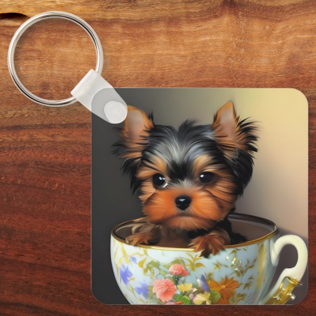 Chaveiro Yorkie Adorável Em Um Teacup (Frente)