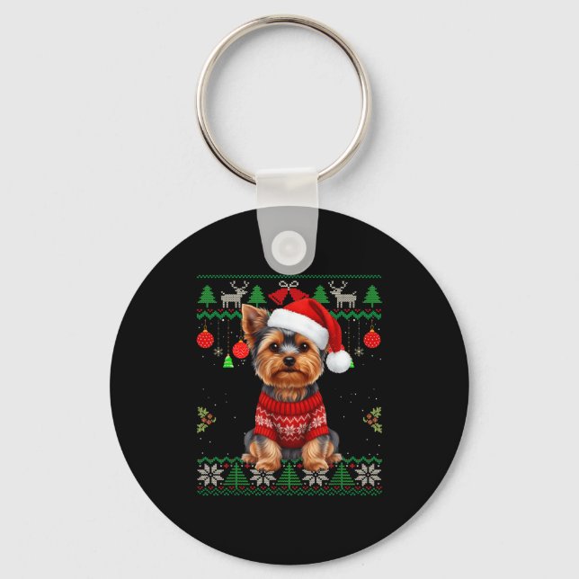 Chaveiro Yorkie Dog Christmas Wearing Ugly Christmas Sweate (Frente)