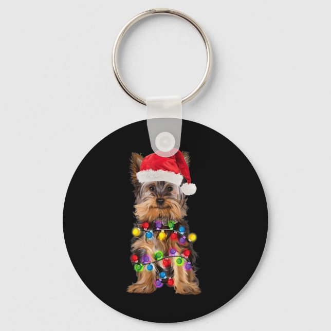 Chaveiro Yorkshire Natal Yorkie Dog Santa Hat Natal (Frente)