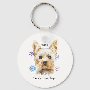 Chaveiro Yorkshire Terrier Dog com flocos de neve Watercolo