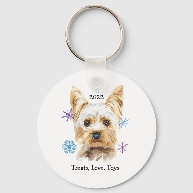 Chaveiro Yorkshire Terrier Dog com flocos de neve Watercolo (Frente)