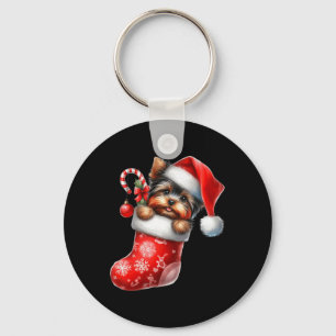 Chaveiro Yorkshire Terrier em Sock Natal Santa Hat Xmas