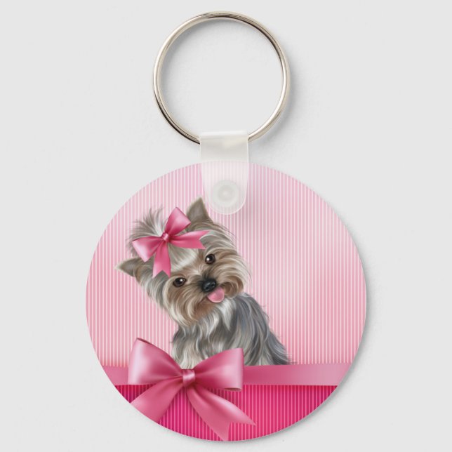 Chaveiro Yorkshire Terrier Pink Princess Yorkie Puppy Dog (Frente)