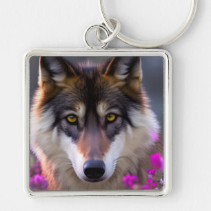 Chaveiro Young wolf in pink flowers
