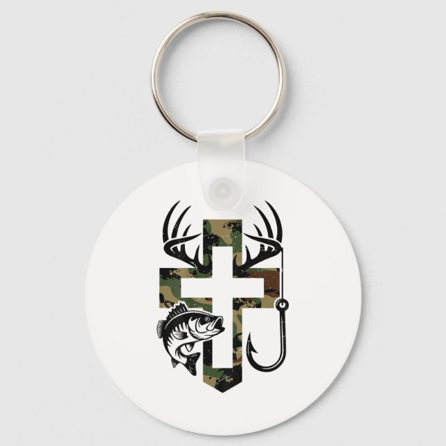 Chaveiro Youth Camo Faith Hunting Fishing Cross Hook Christ (Frente)