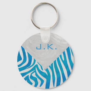 Chaveiro Zebra Azul e Branco com Monograma