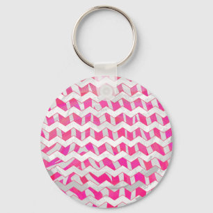 Chaveiro Zebra Chevron Branca e Rosa Quente