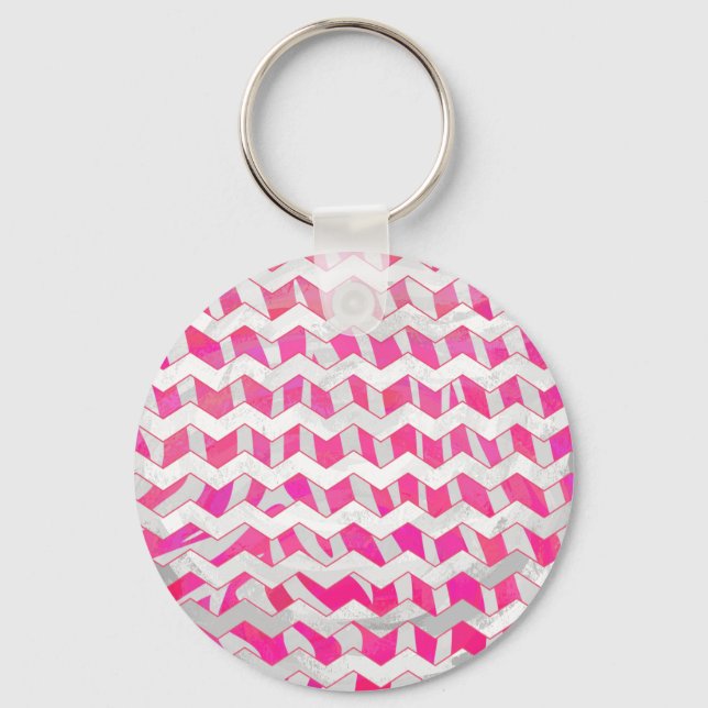 Chaveiro Zebra Chevron Branca, Rosa-Quente (Frente)