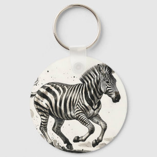 Chaveiro Zebra Dinâmico em Arte de Tinta Correndo