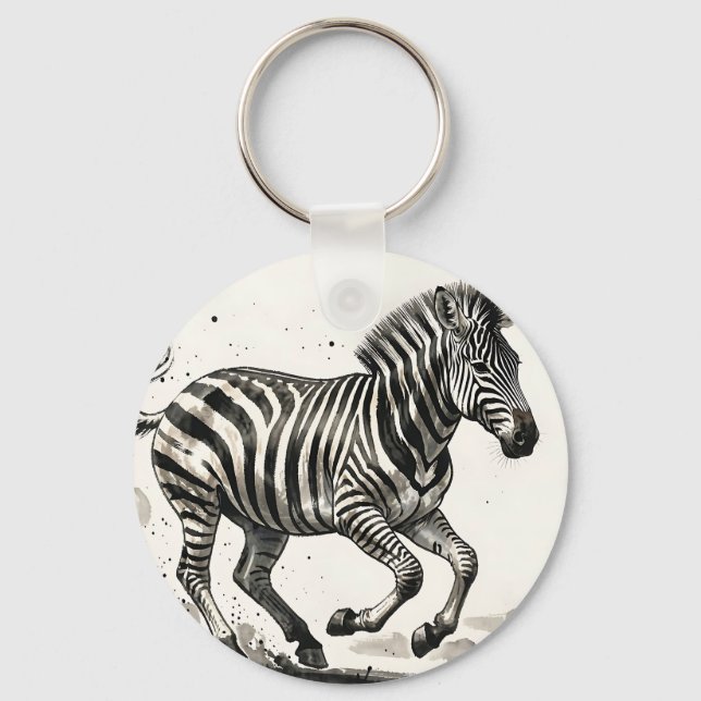Chaveiro Zebra Dinâmico em Arte de Tinta Correndo (Frente)