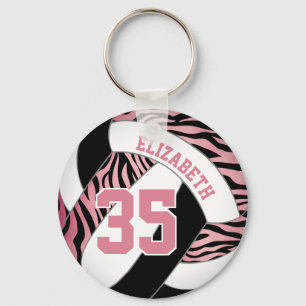 Chaveiro zebra listras com voleibol de raparigas cor-de-ros