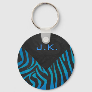 Chaveiro Zebra Preta e Azul com Monograma