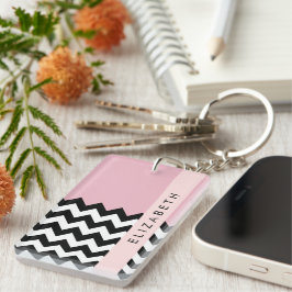 Chaveiro Zigzag preto-e-branco, Chevron, rosa, seu nome