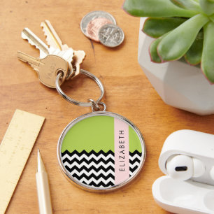 Chaveiro Zigzag preto-e-branco, Chevron, verde, seu nome