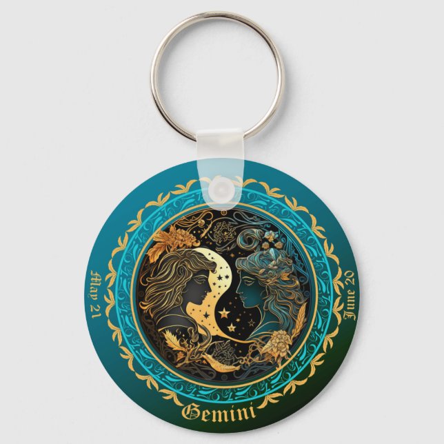 Chaveiro Zodiac Gemini Personalizar NOME, DATA (Frente)