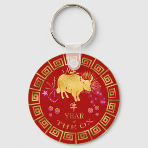 Chaveiro Zodiac Ox Red/Dourado ID542 chinês
