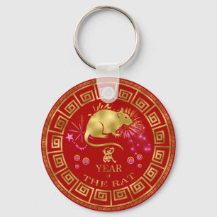 Chaveiro Zodiac Rat Red/Dourado ID542 chinês