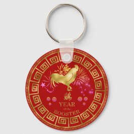 Chaveiro Zodiac Rooster Red/Dourado ID542 chinês