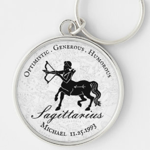 Chaveiro Zodiac Sagittarius Astrologia Personalizada Branca
