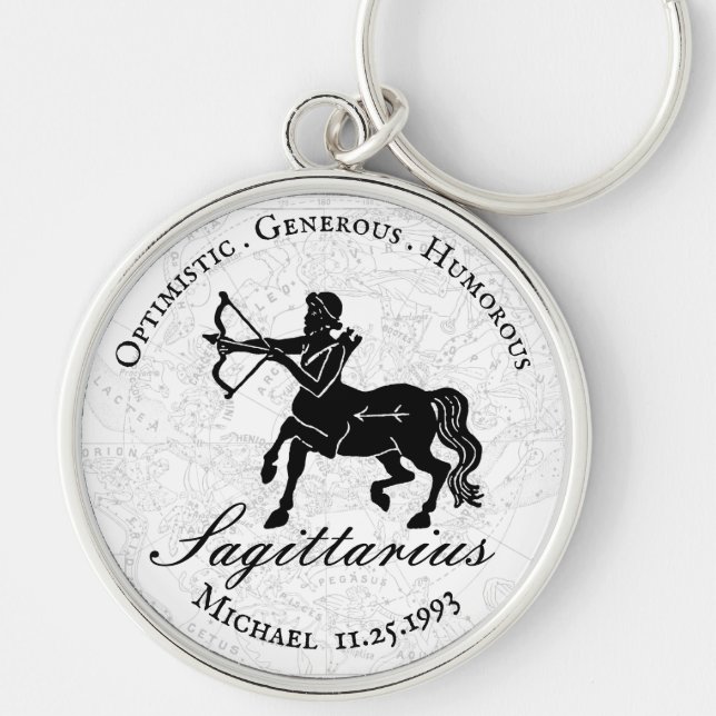 Chaveiro Zodiac Sagittarius Astrologia Personalizada Branca (Frente)