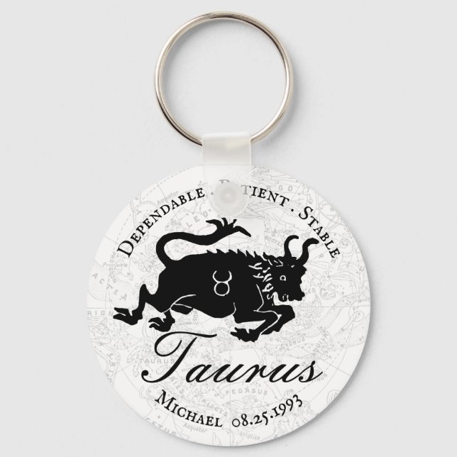 Chaveiro Zodiac Taurus Black White Astrologia Traços Person (Frente)