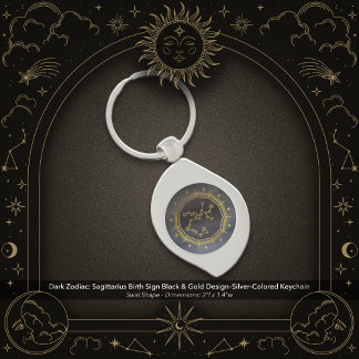 Chaveiro Zodíaco Escuro: Signo de Sagitário Preto e Dourado