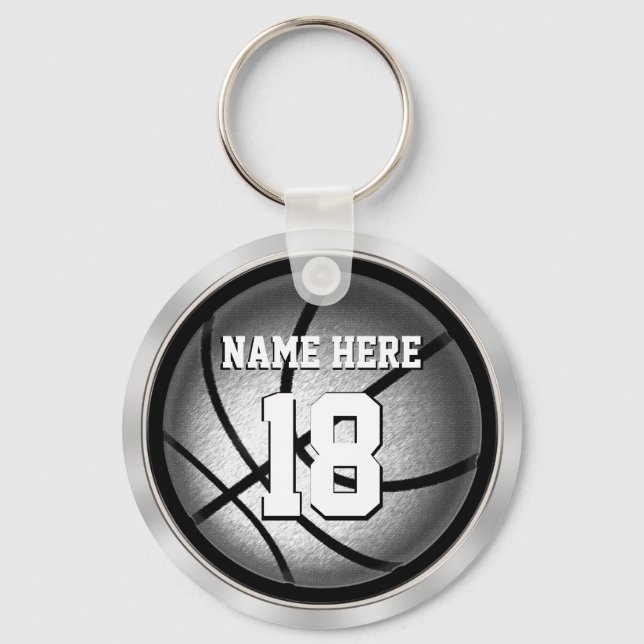 Chaveiros de basquete personalizados, preto e prat (Frente)