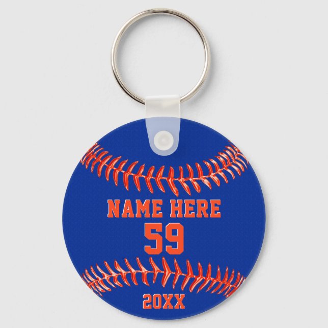 Chaveiros de Softball Personalizados Azul e Laranj (Frente)