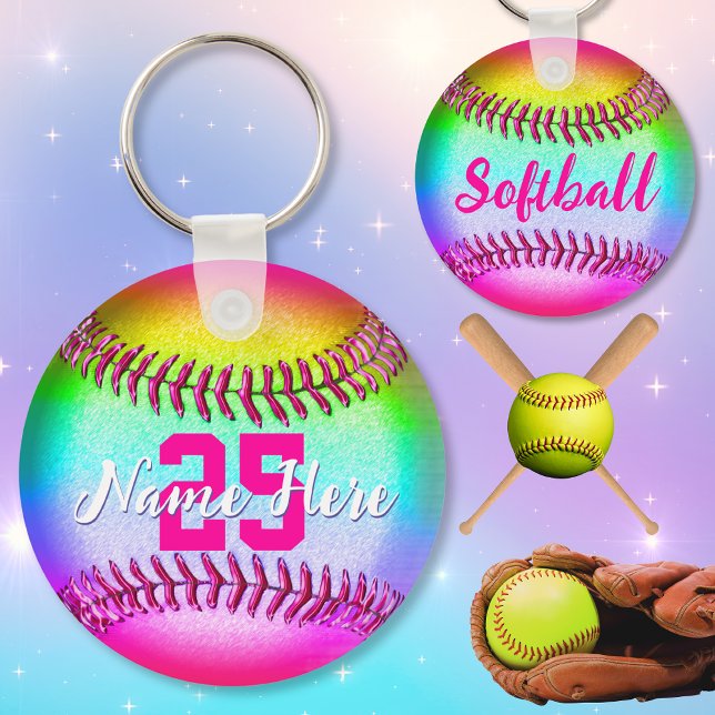 CHAVEIROS de Softball PERSONALIZADOS, com nome, nú (Cheap softball gifts. Softball party favors. End of softball season gifts. Softball birthday Ideas.)