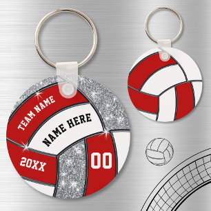 Chaveiros De Voleibol De Faux Silver Vermelho Bran