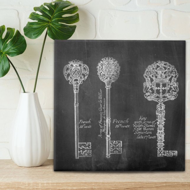 chaves do esqueleto boho Chalkboard Victorian stea (boho Chalkboard Victorian steampunk skeleton keys Tile)