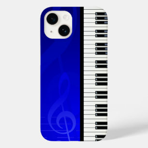 Chaves do piano com notas musicais do efeito azul