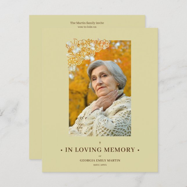 Cheap Floral Frame Elegant Photo Funeral (Frente/Verso)