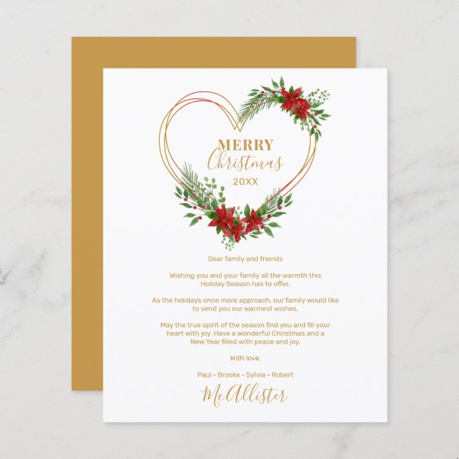 Cheap Modern Merry Christmas Poinsettias Heart  (Frente/Verso)