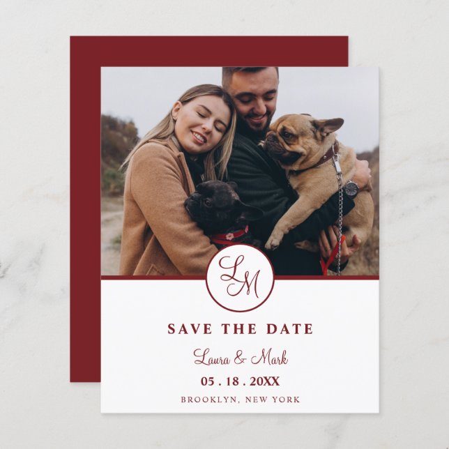 Cheap Red Rustic Photo Minimalist Wedding Initials (Frente/Verso)