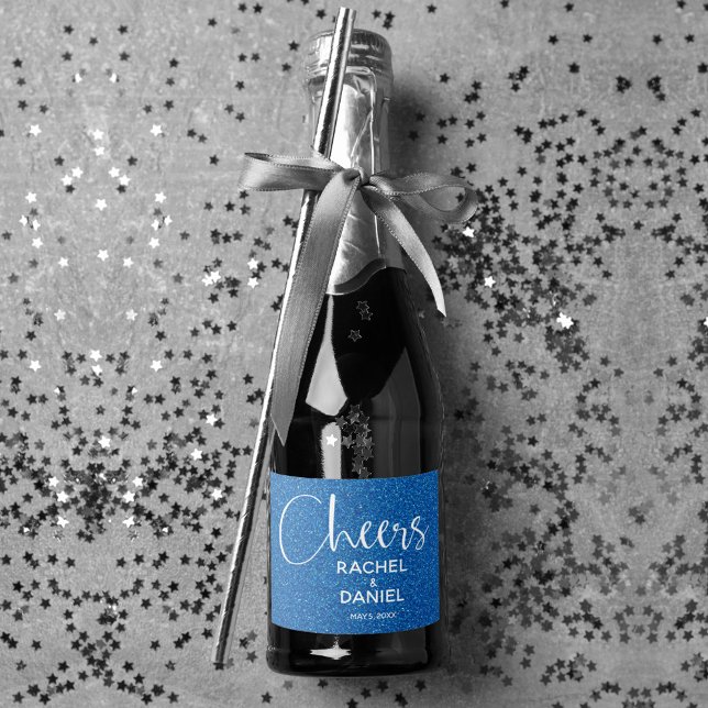 Cheaux BLUE GLITTER Wedding Mini (Cheers blue faux glitter mini sparkling wine labels personalized for your wedding)