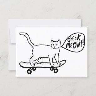 Check Meowt Punny Skateboard Cat Black Card