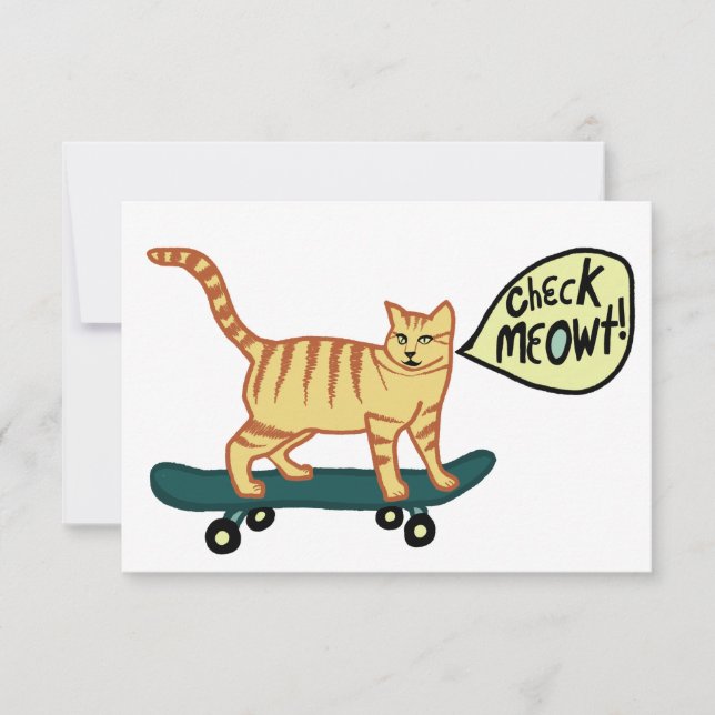 Check Meowt Punny Skateboard Tabby Cat Card (Frente)