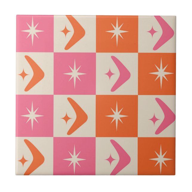 Checkered Mid Century Boomerangs pink and orange  (Frente)