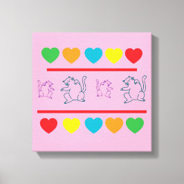 Cheerful Cats & Rainbow Hearts Canvas Print