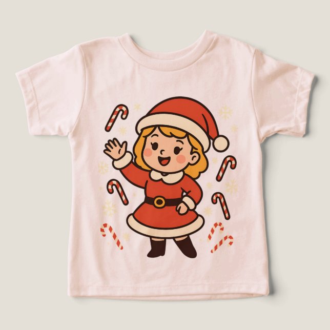 Cheerful Girl Santa with Candy Canes (Design frontal)