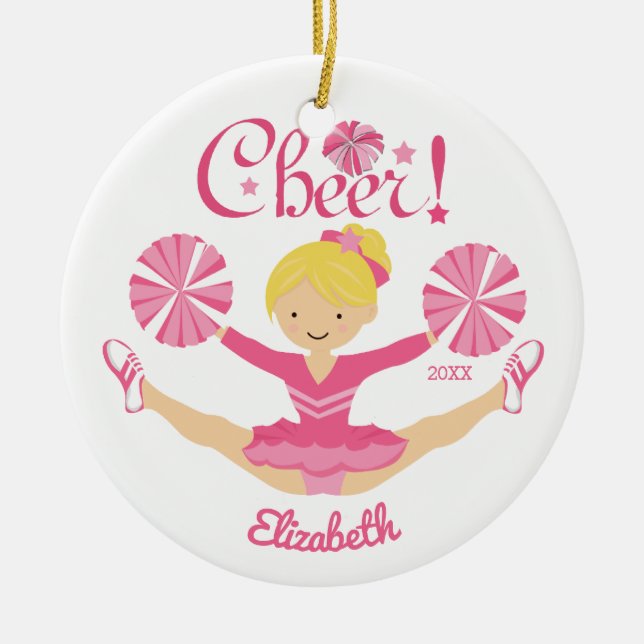 Cheerleader louro cor-de-rosa ornamento (Frente)
