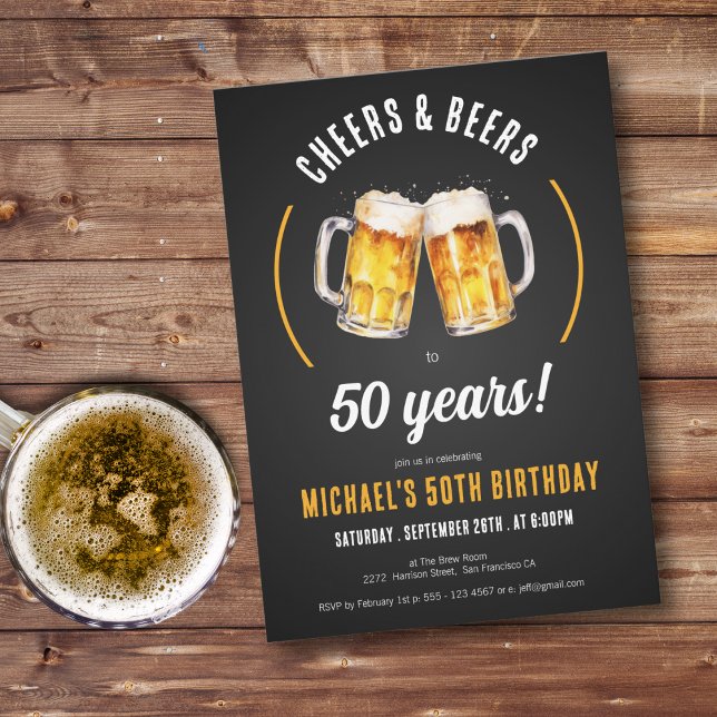 Cheers and Beers 50º Convite de aniversário (Cheers and Beers 50th Birthday Party Invitation)