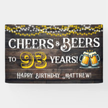Cheers and Beers to 93 Years Birthday Party Banner