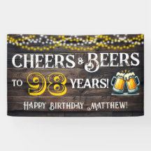 Cheers and Beers to 98 Years Birthday Party Banner