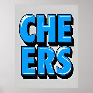 CHEERS Bold Blue Text Poster - Estilo Pop retro