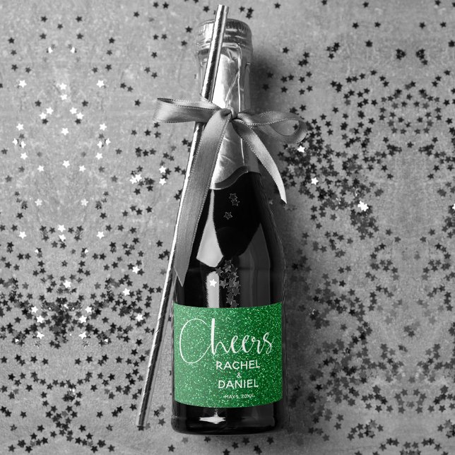 Cheers Faux GREEN GLITTER Wedding Mini (Cheers green faux glitter mini sparkling wine labels personalized for your wedding)